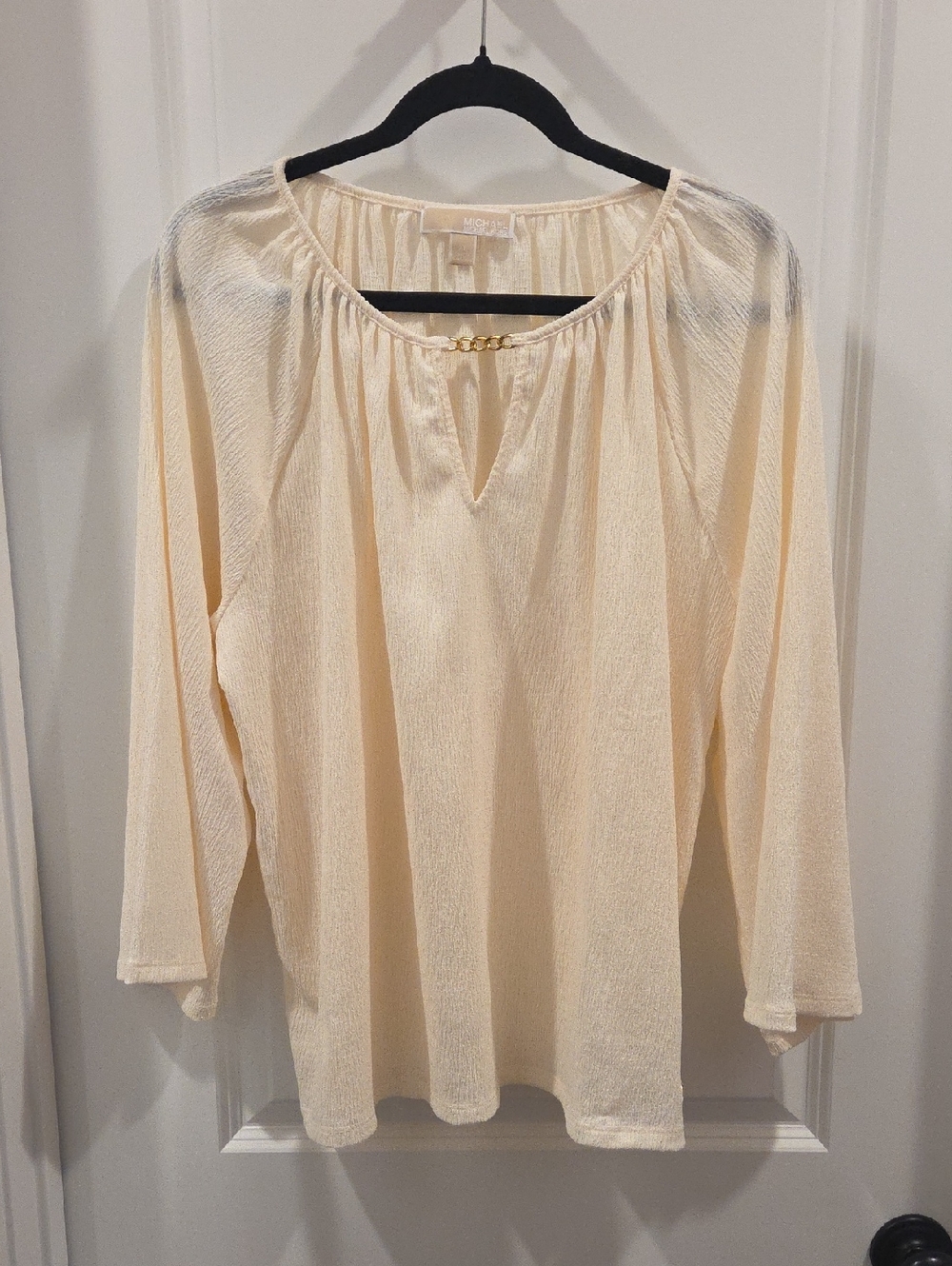 Michael Kors Cream Peasant Tunic with Chain Accent